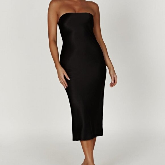 Meshki Tyler Strapless Satin Midi Dress - Picture 1 of 7